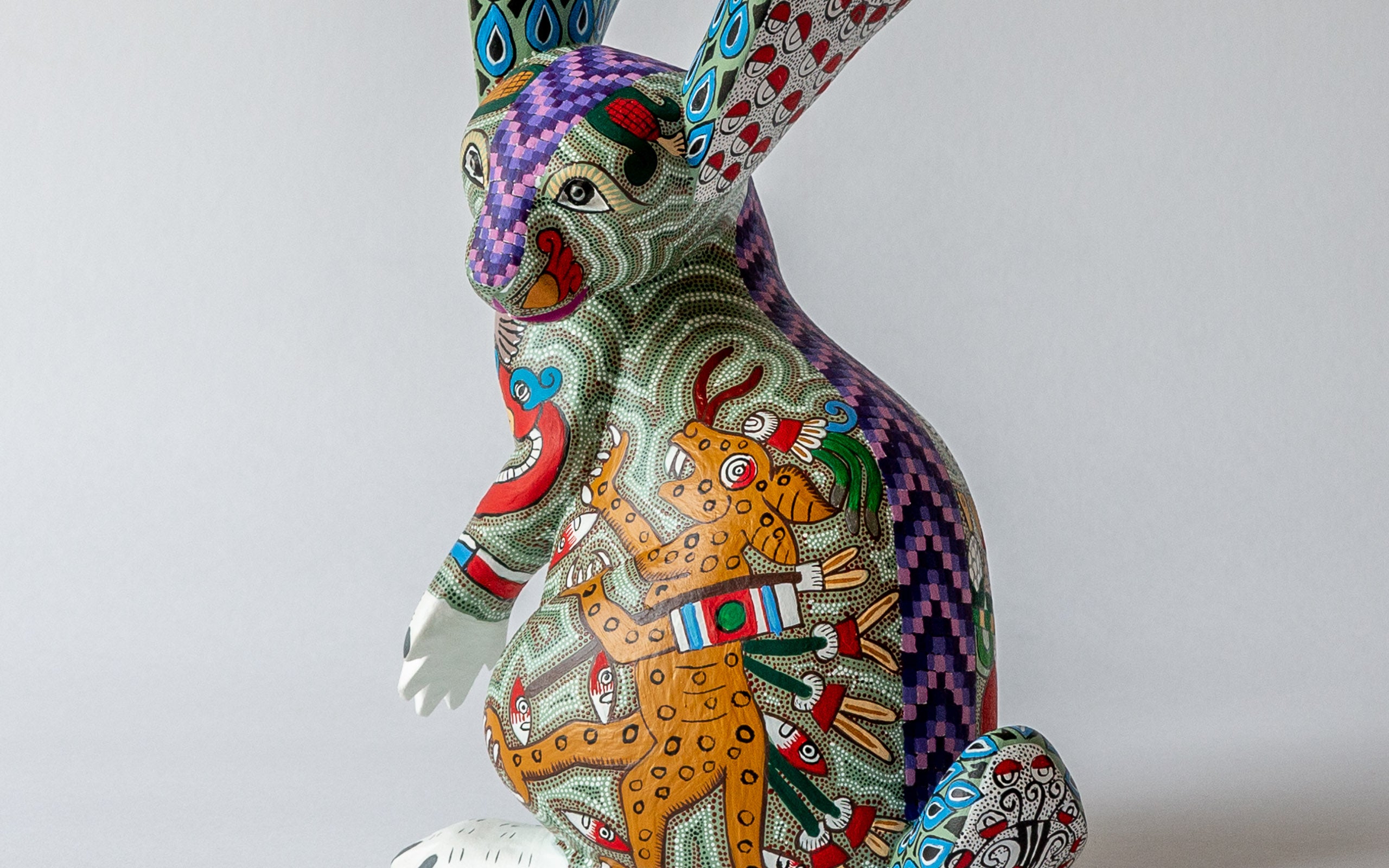 Zapoteken Hase: Detail der Bemalug mit zapotekischen Motiven, Bertha Cruz Morales.