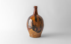 Flasche. mit partieller glänzender Glasur, honigfarben mit schwarzer Zeichnung, Süditalienische Keramik aus Kalabrien