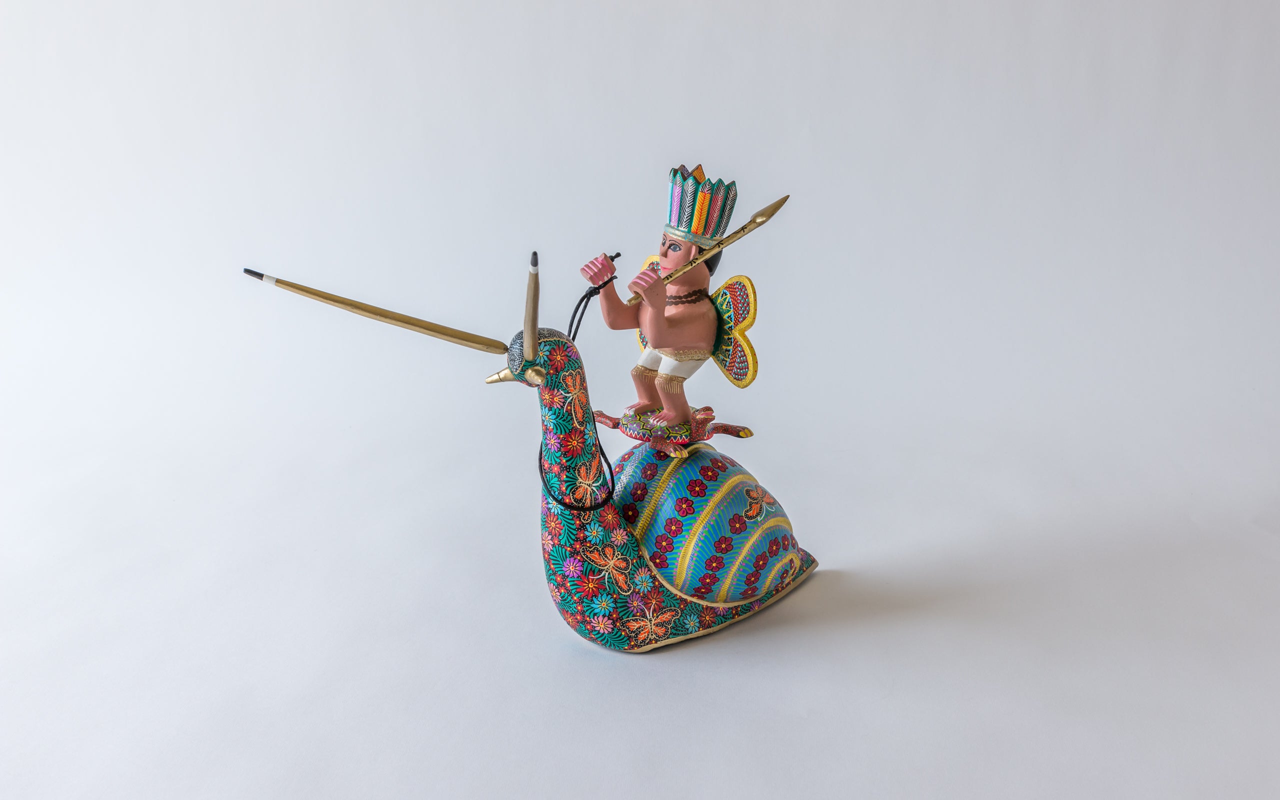 Krieger Fee auf Schnecke reitend, Oaxacan Alebrije