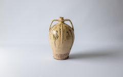 Flasche in heller Terracotta mit Zierlinie und dunklen Zeichnungen, Süditalienische Keramik aus Kalabrien