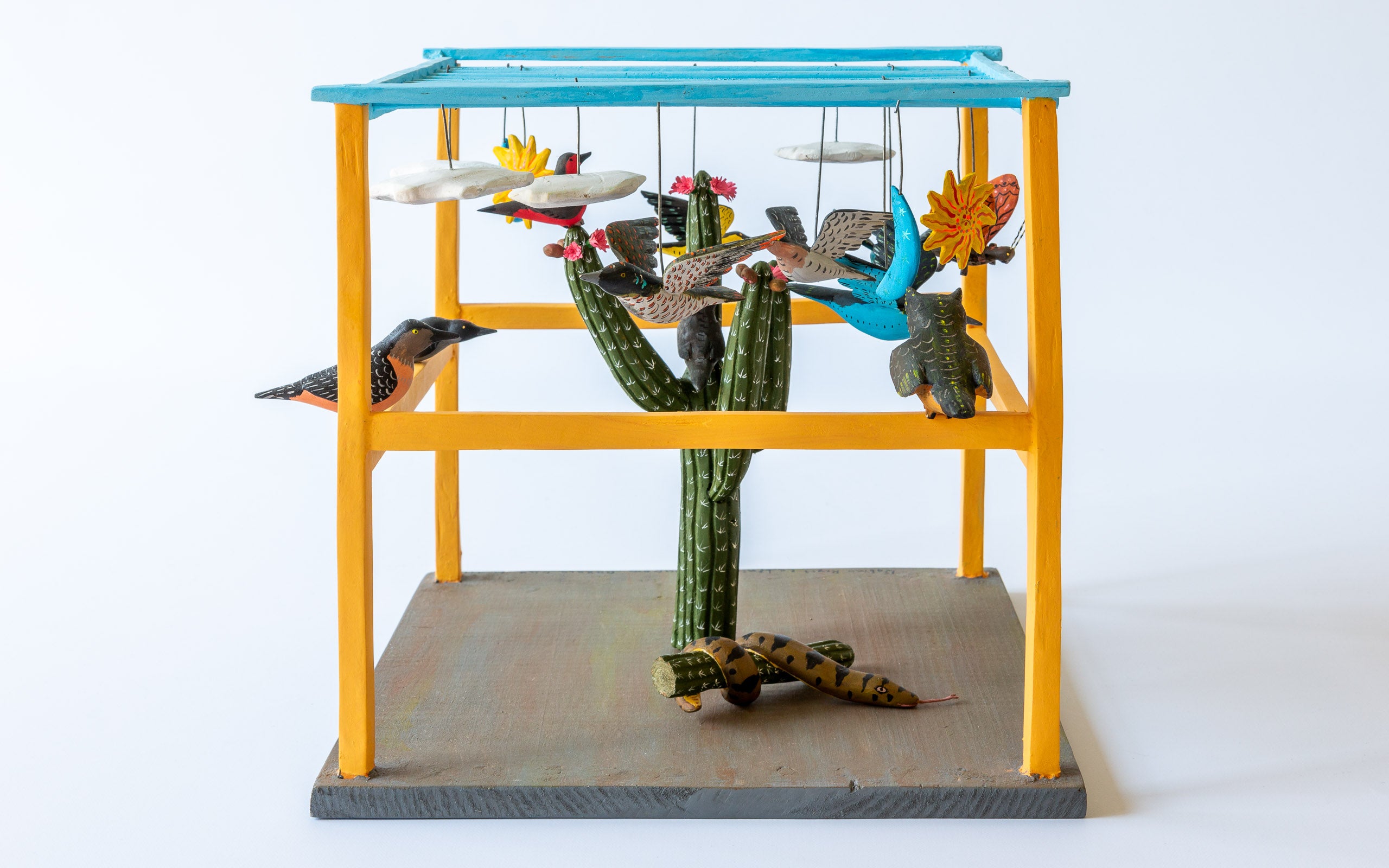 Sonne und Mond: Vierte Seite des Vogelhauses, Szene von Gabino Reyes Lopez, Oaxaca.